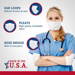 nurse wearing white disposable face mask made in usa