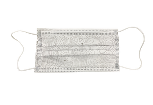 topographic print on white disposable face mask made in usa
