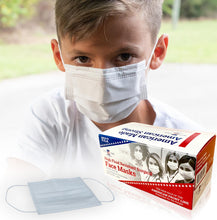 Load image into Gallery viewer, child wearing white kids face mask made in usa
