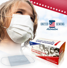 Load image into Gallery viewer, young girl wearing white kids face mask made in usa
