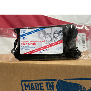 pack of black disposable face masks made in usa