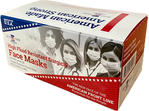 box of white disposable face masks made in usa
