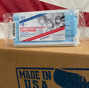 pack of blue disposable face masks made in usa